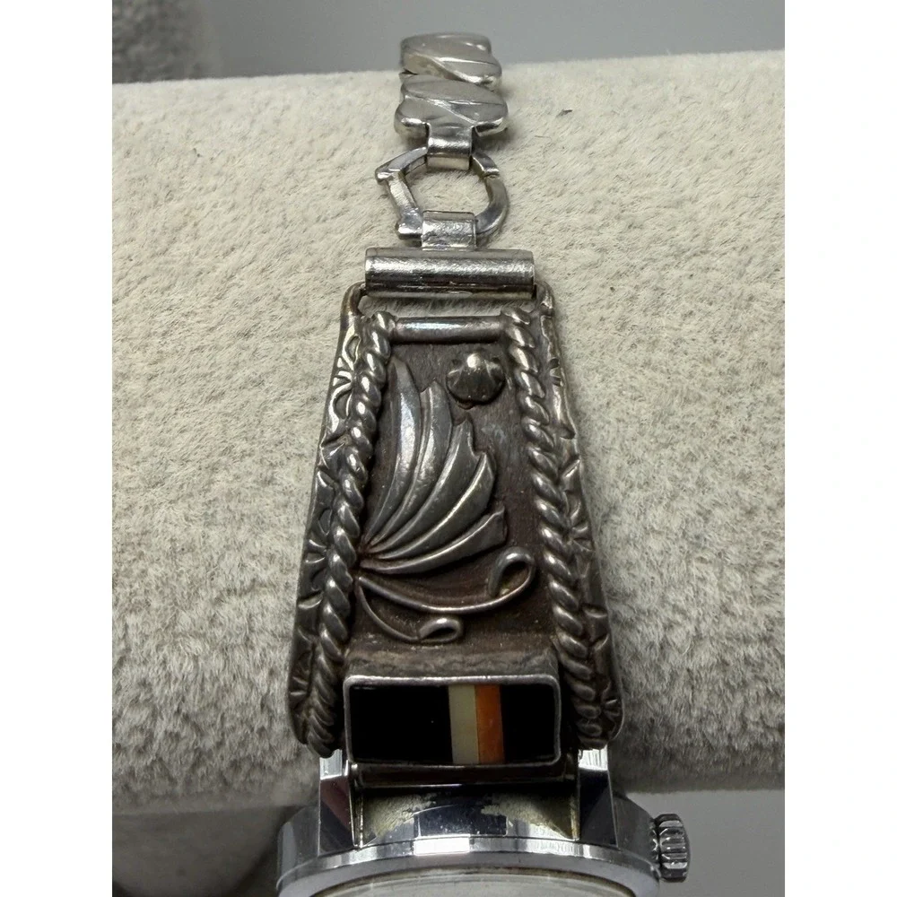 Caravelle Native Indian‎ Style Band Sterling Silver 24MM 5.75
